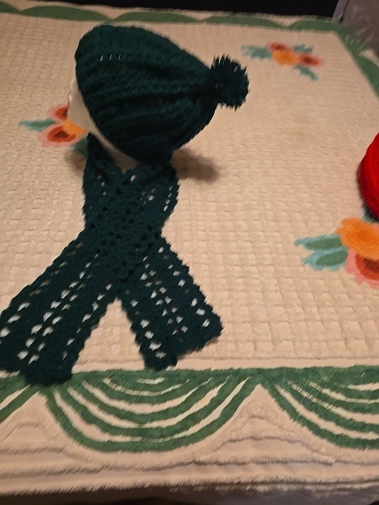 New Green Handmade Hat And Scarf Set