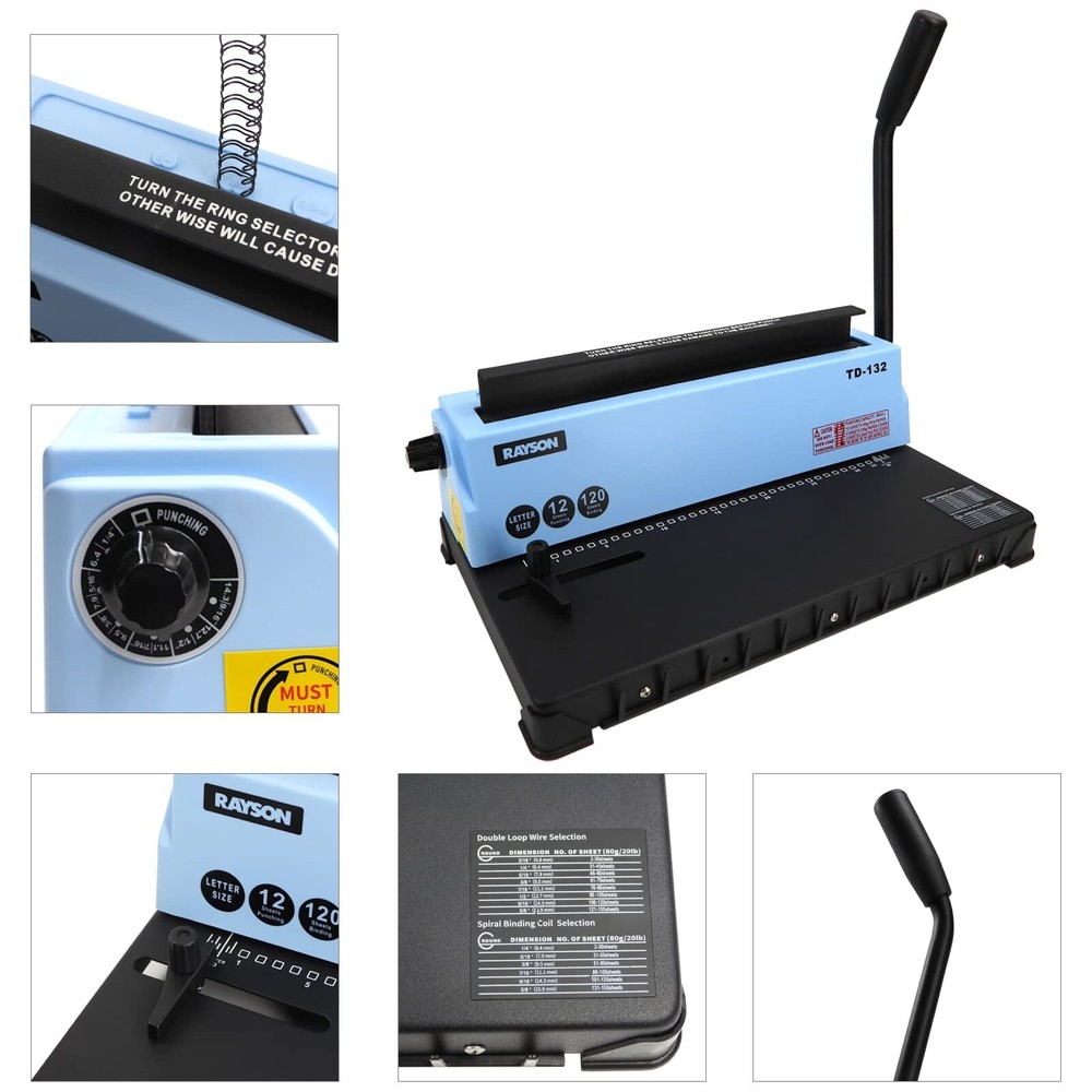 Rayson TD-132 Binding Machine Punch 12 Sheets/Bind 120 Sheets with Sturdy Met...