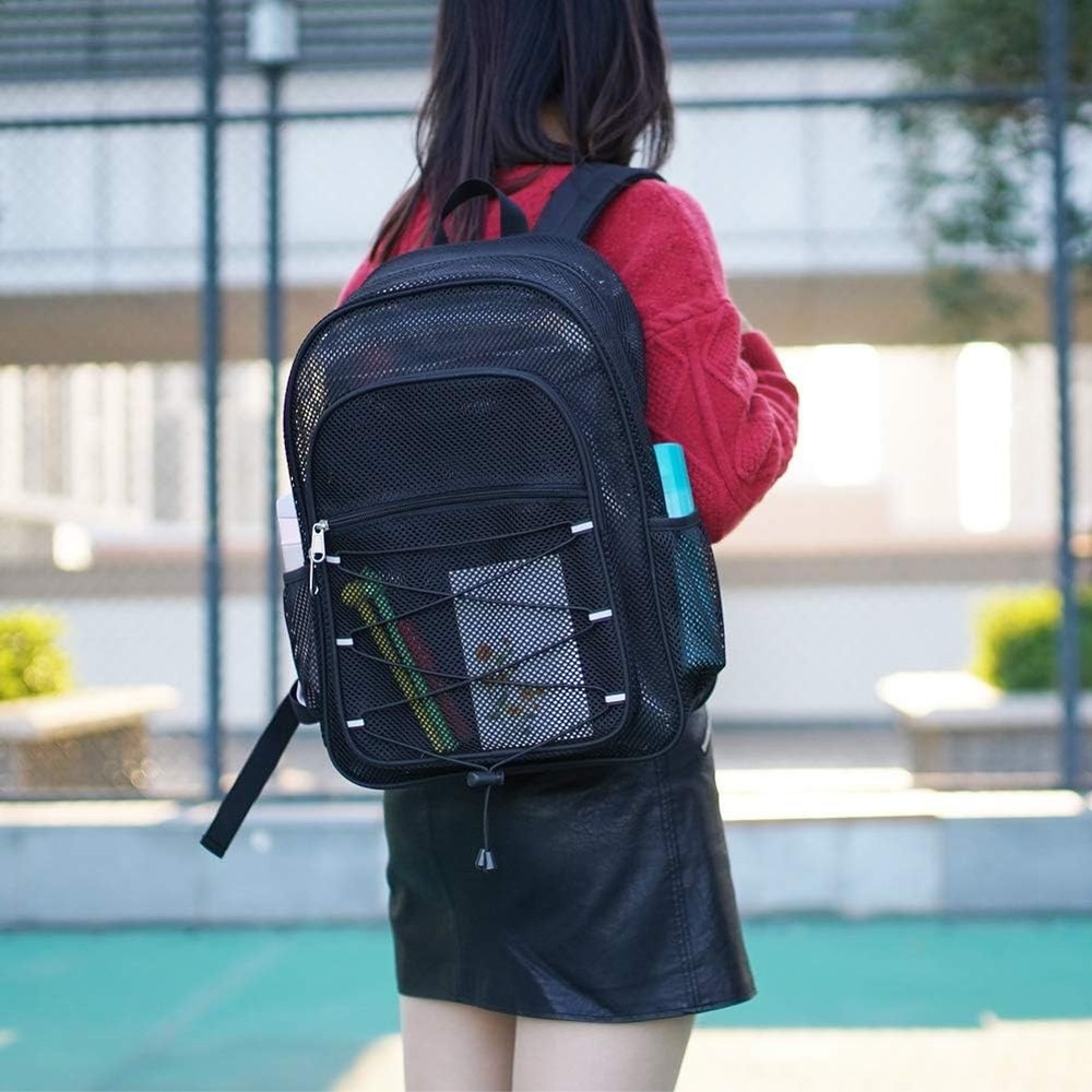 Heavy Duty Mesh Backpack, See Through College Black