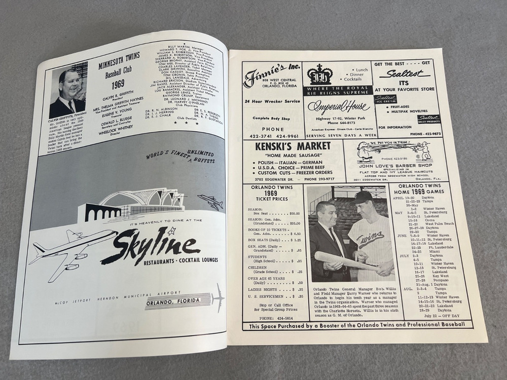 Vintage Baseball Program Book Minnesota vs Orlando Twins Program AAA League '69