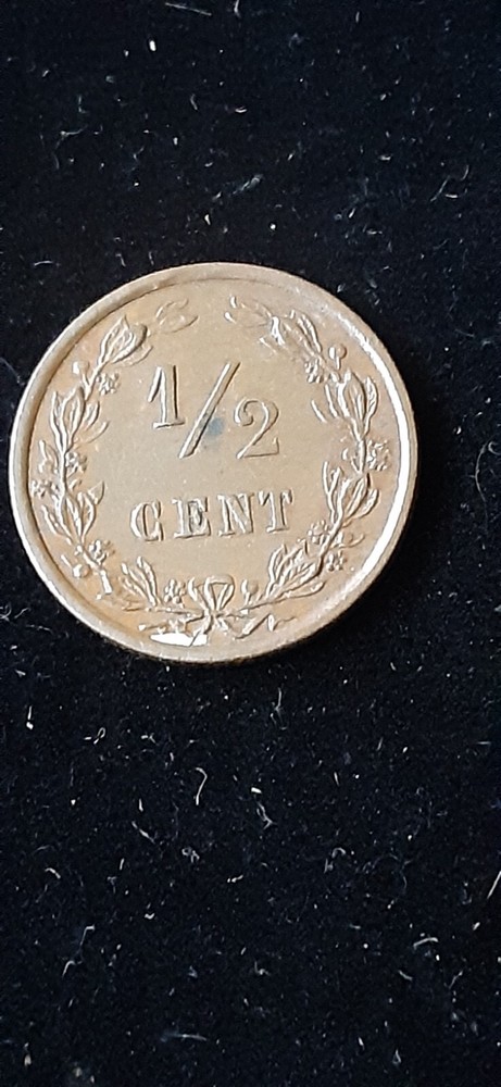 1884 NETHERLANDS HALF 1/2 CENT COIN extra fine