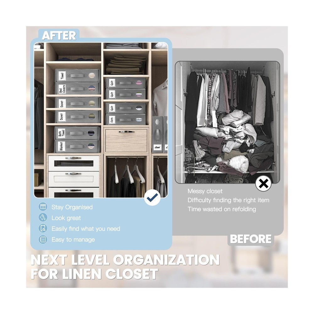 Sheet Organizers and Storage, 4-Pack, Queen/King Size (Grey), Foldable Sheet ...