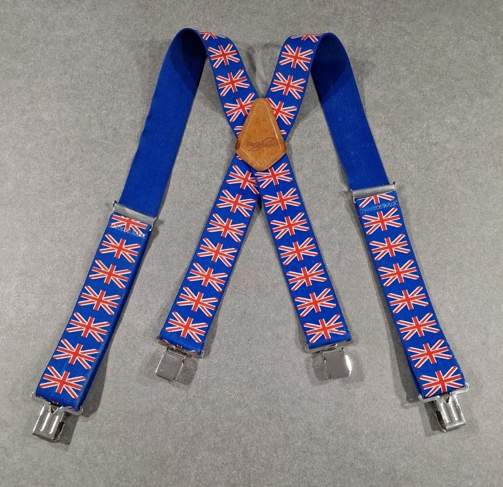 BriMarc Union Jack Elasticated Braces Leather Reinforced Cross Patch Adjustable