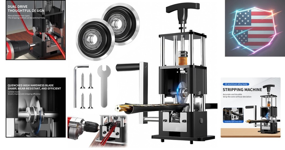 Copper Wire Stripping Machine, Adjustable 0.04” to 1”, Includes 2 Replaceable...