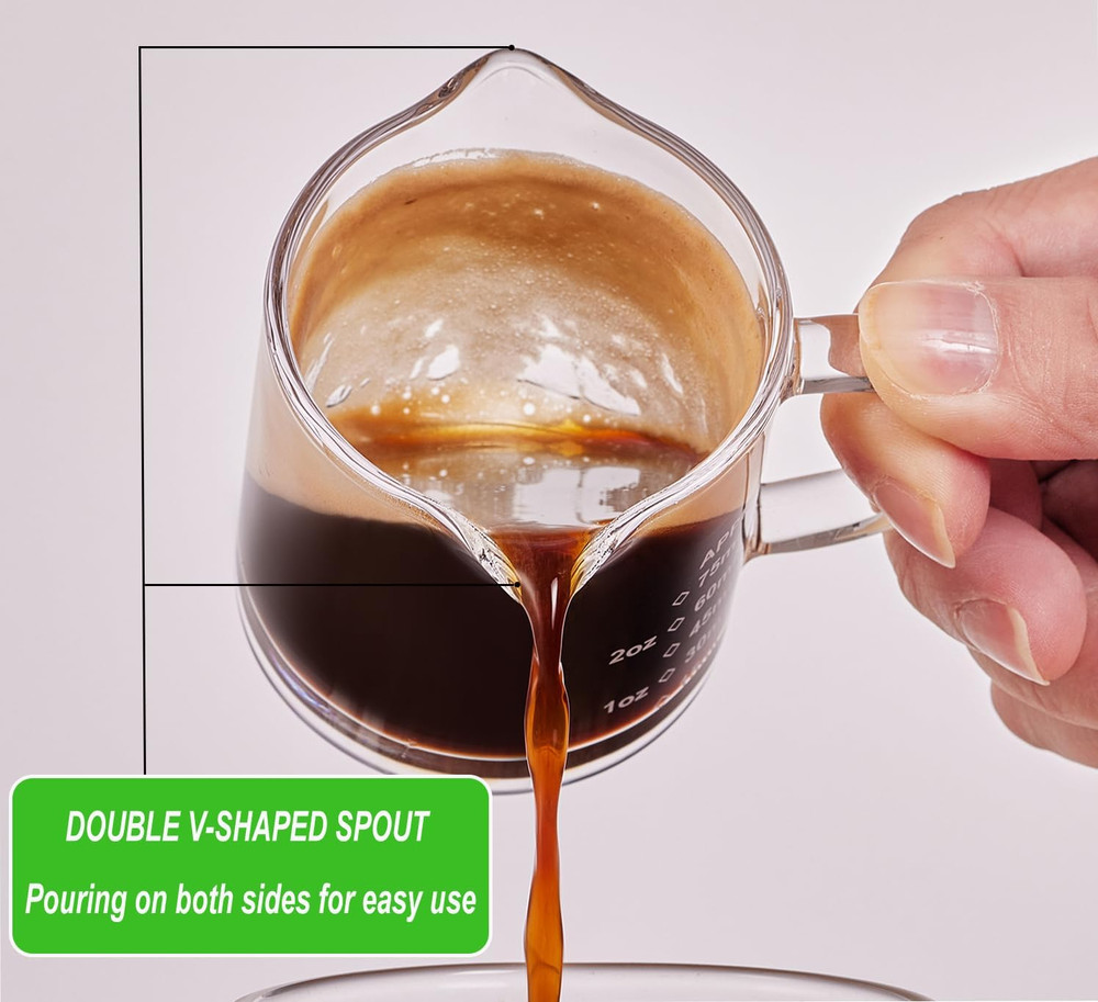 Ackers 2 Pack Measuring Cups 75ML/2.5OZ Espresso Cups with Handle Espresso Sho