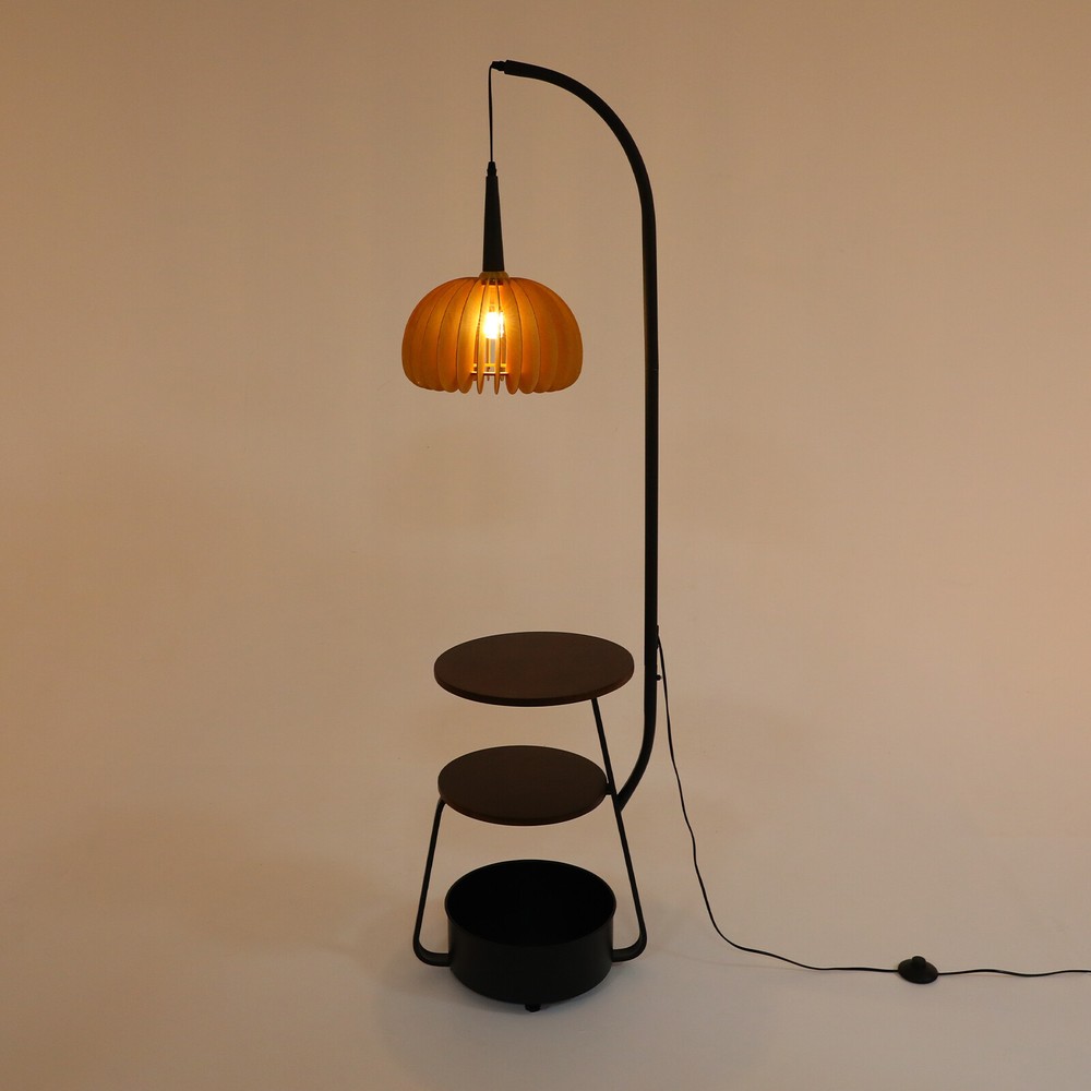 Modern Multifunctional Floor Lamp with 2 Trays & 1 Storage Bin Standing Light US