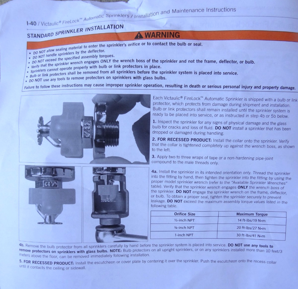 Victaulic FireLock Automatic Sprinklers Concealed Standard Response S333PFS4W024