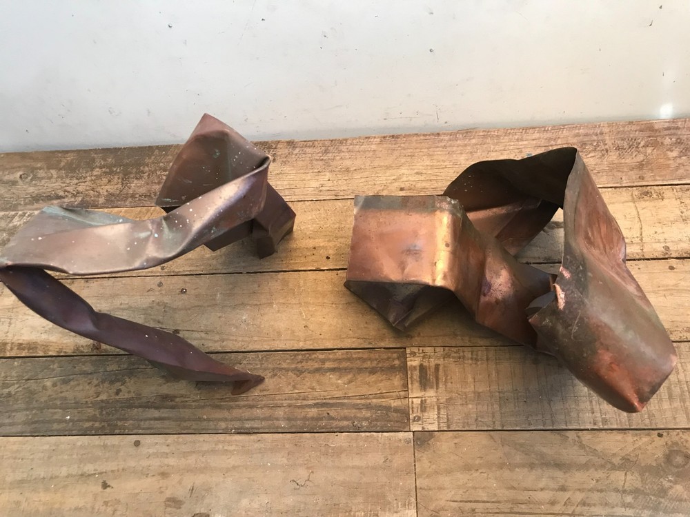 2 Sheet Copper Planter Garden Pot Air Plant Patina Verdigris Bent Mangled (B)