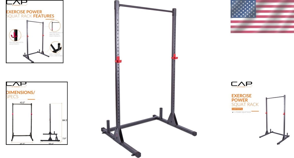 Elite Strength Training Power Rack - 500 lbs Capacity, Double-Gusseted Stability