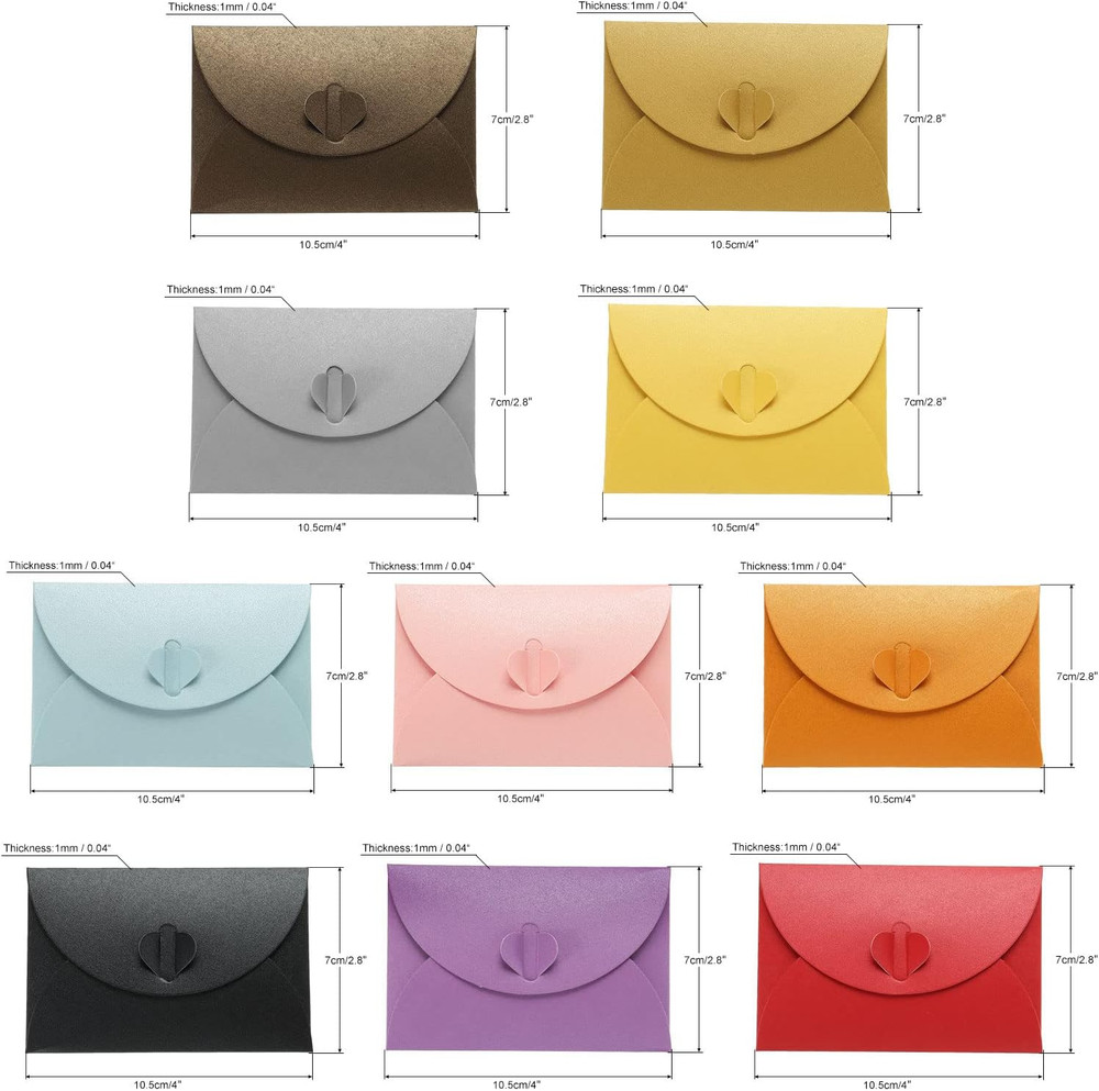 Mini Envelopes, 20 Pack Heart Clasp Tiny Items Storage Cute Present Card Holder