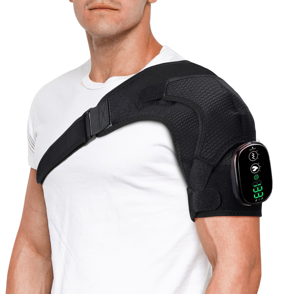 Heated Vibration Shoulder Massager Rotator Cuff Support Brace Compression Wrap