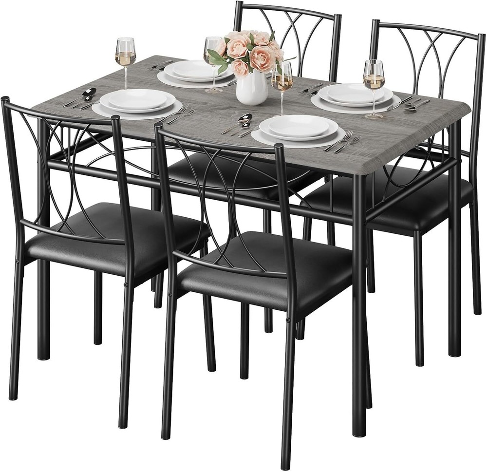 5 Piece Dining Table Set for 4, Kitchen Table with 4 Upholstered Chairs Dinette