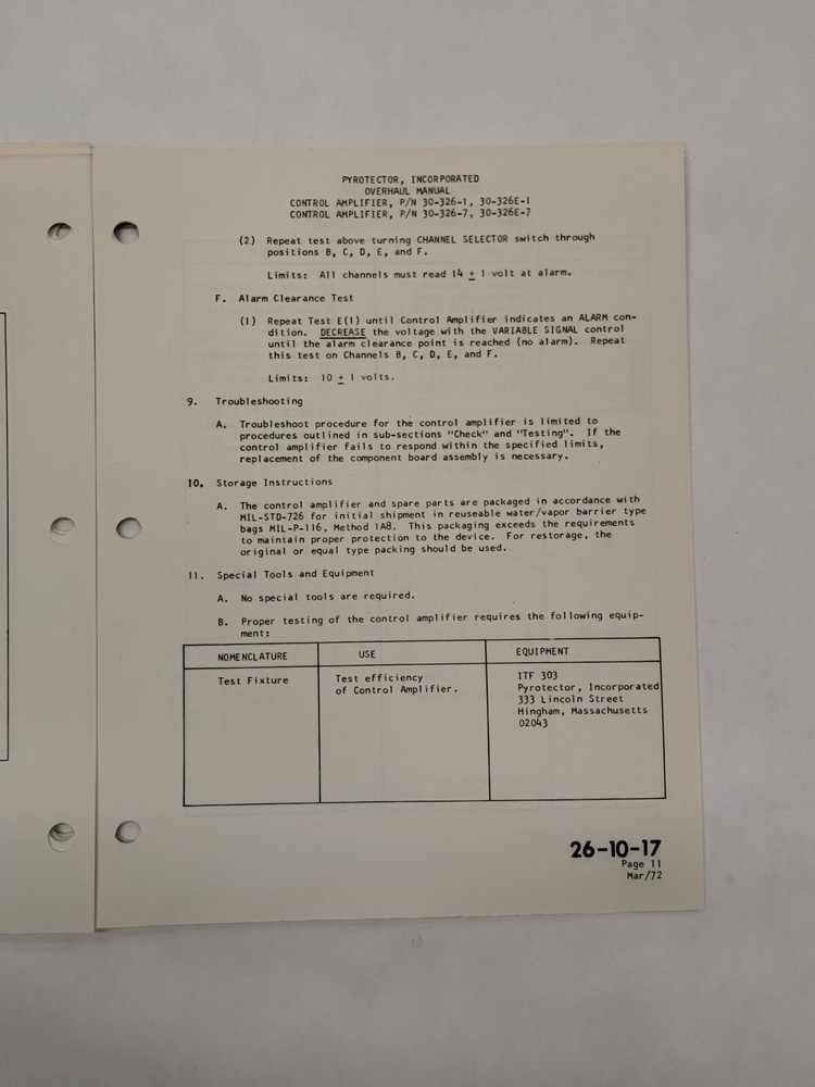 Pyrotector Incorporated Control Amplifiers Overhaul Manual-Original