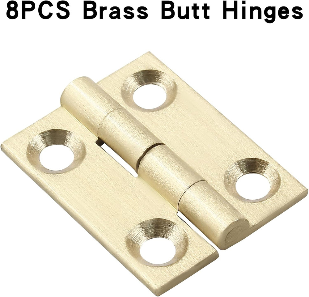8 Pcs 1 Inch Mini Solid Brass Hinges，Brass Cabinet Hinge Small Box Hinges Butt H