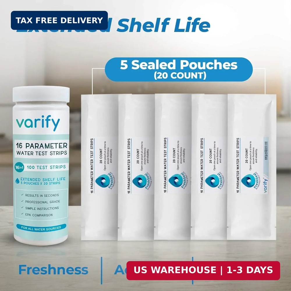 Varify 17in1 Complete Drinking Water Test Kit - 100 Strips + 2 Bacteria Tester K