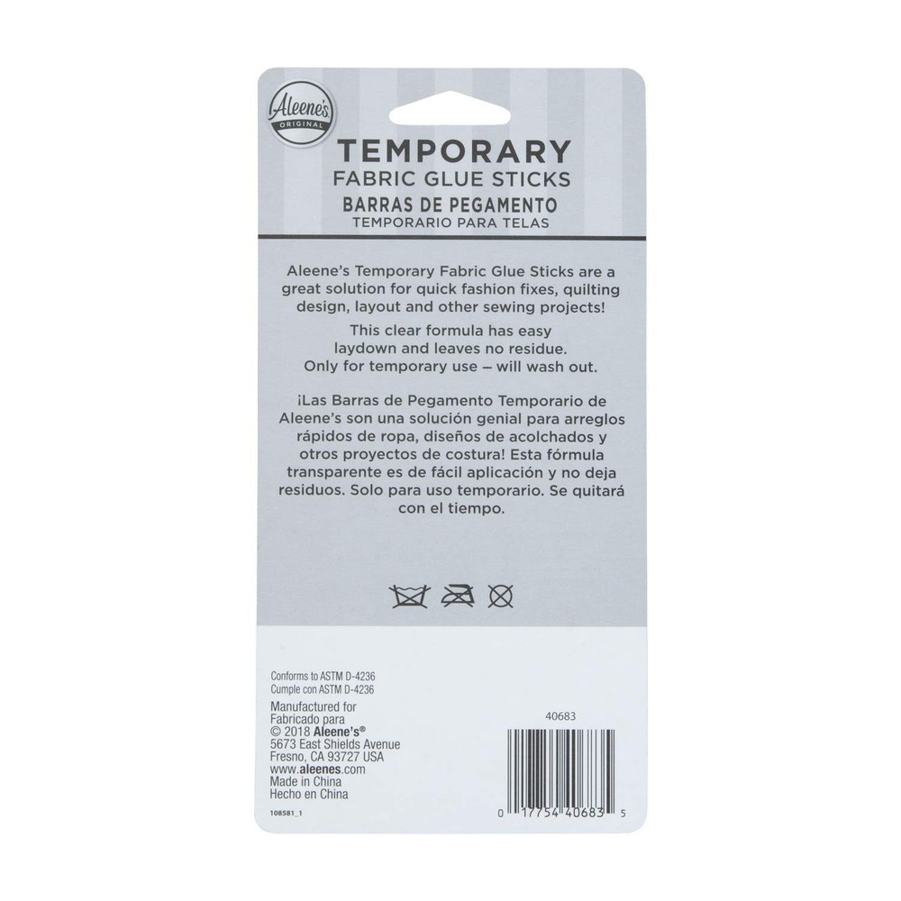 No-Sew Temporary Fabric Glue Sticks, .28oz 2-Pack