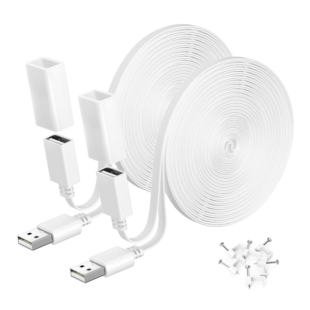 Itramax 30FT Ring Camera Extension Cord 2Pack,Usb Extension Cable White Compatib