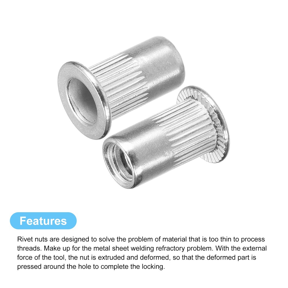 #10-32 Rivet Nuts, 30pcs 304 Stainless Steel Flat Head Threaded Insert Nuts