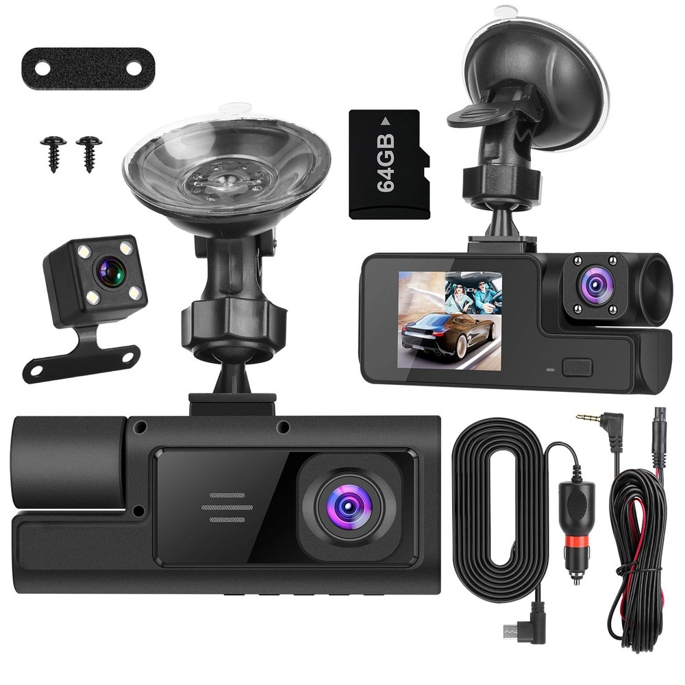 3 Channels 1080P HD Dash Cam WiFi 170° Front Rear Inside Camera & App Control