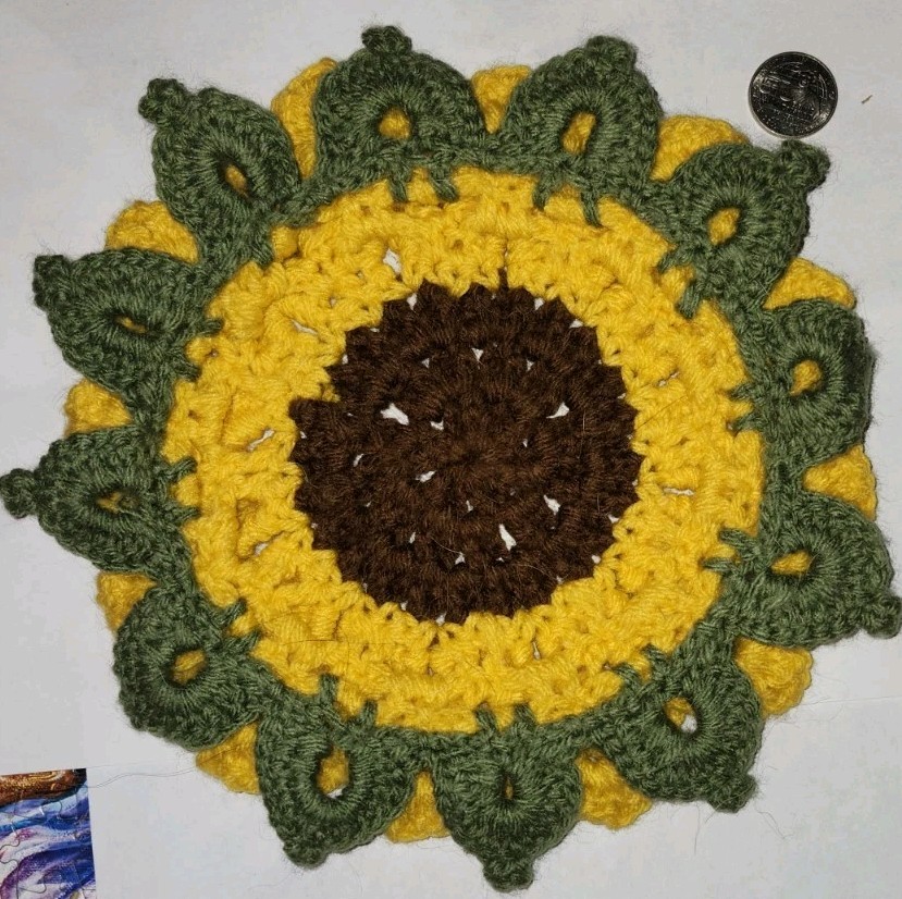 1 Pcs Handmade Crochet Yellow Sunflower 3D 9" Made To Oder