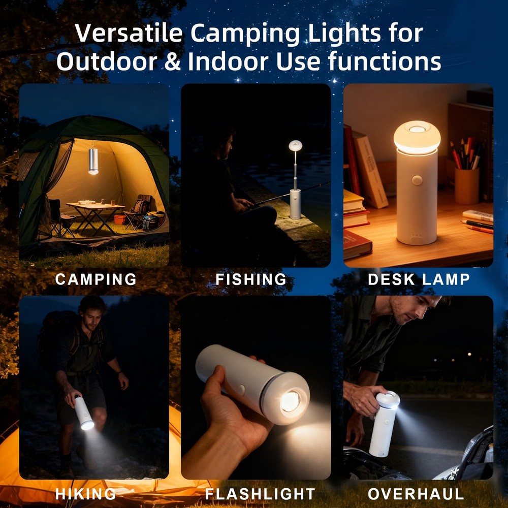 LED Telescoping Outdoor Camp Light ,Waterproof Rechargeable Small, White
