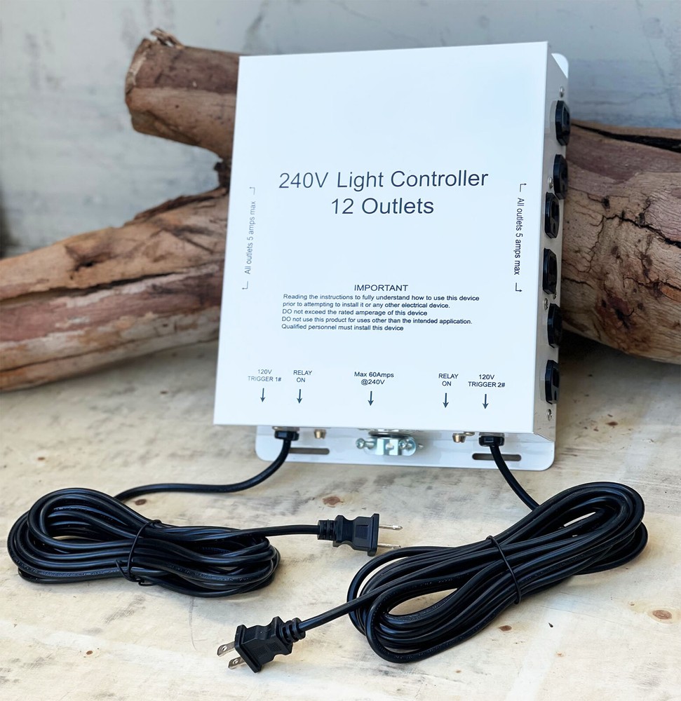 12 Outlet MLC MASTER LIGHT RELAY CONTROLLER 240V 60A Hydroponic W/2 TRIGGER CORD