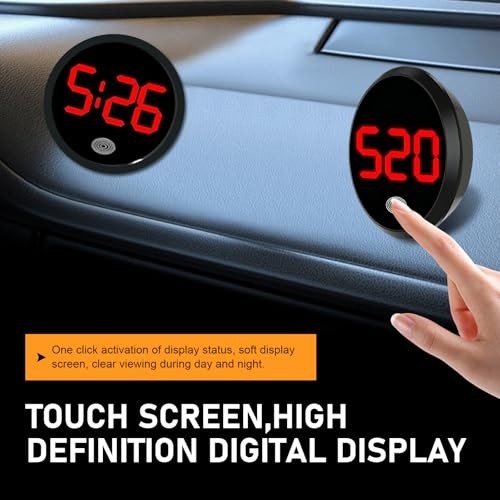 Car Digital Clock, Touch Night Light LED Display Screen Clock, Round 1 PC Red
