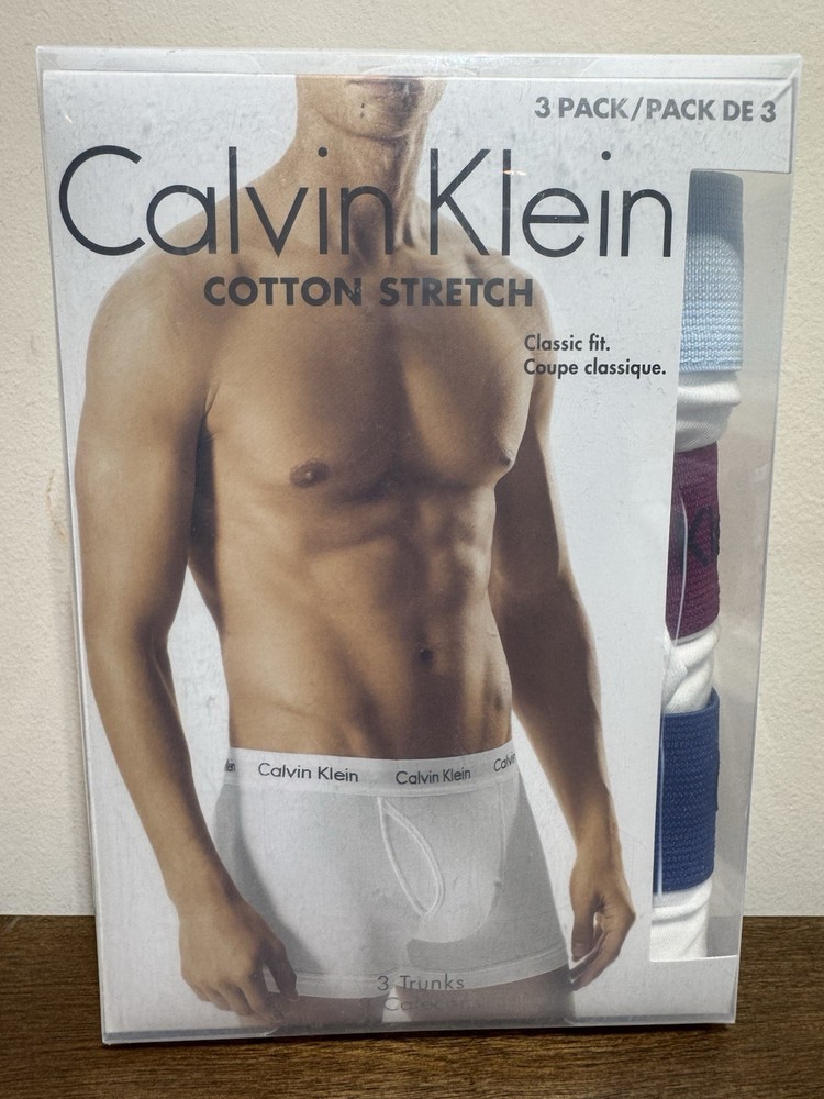 Calvin Klein Trunks 3 Pack - White - Blue & Burgundy - Medium - M