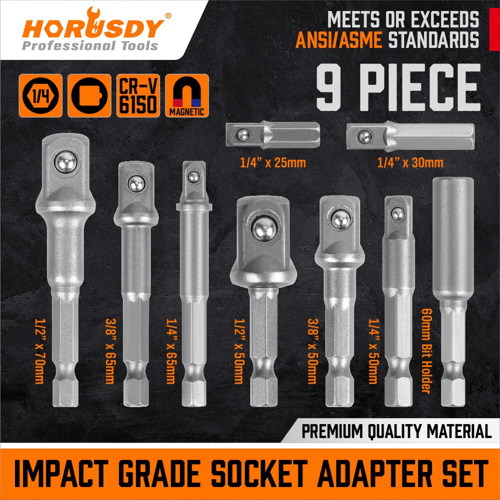 9Pcs Socket Adapter Drill Bits Set Hex Impact Driver Tools 1/4" 3/8" 1/2" Shank