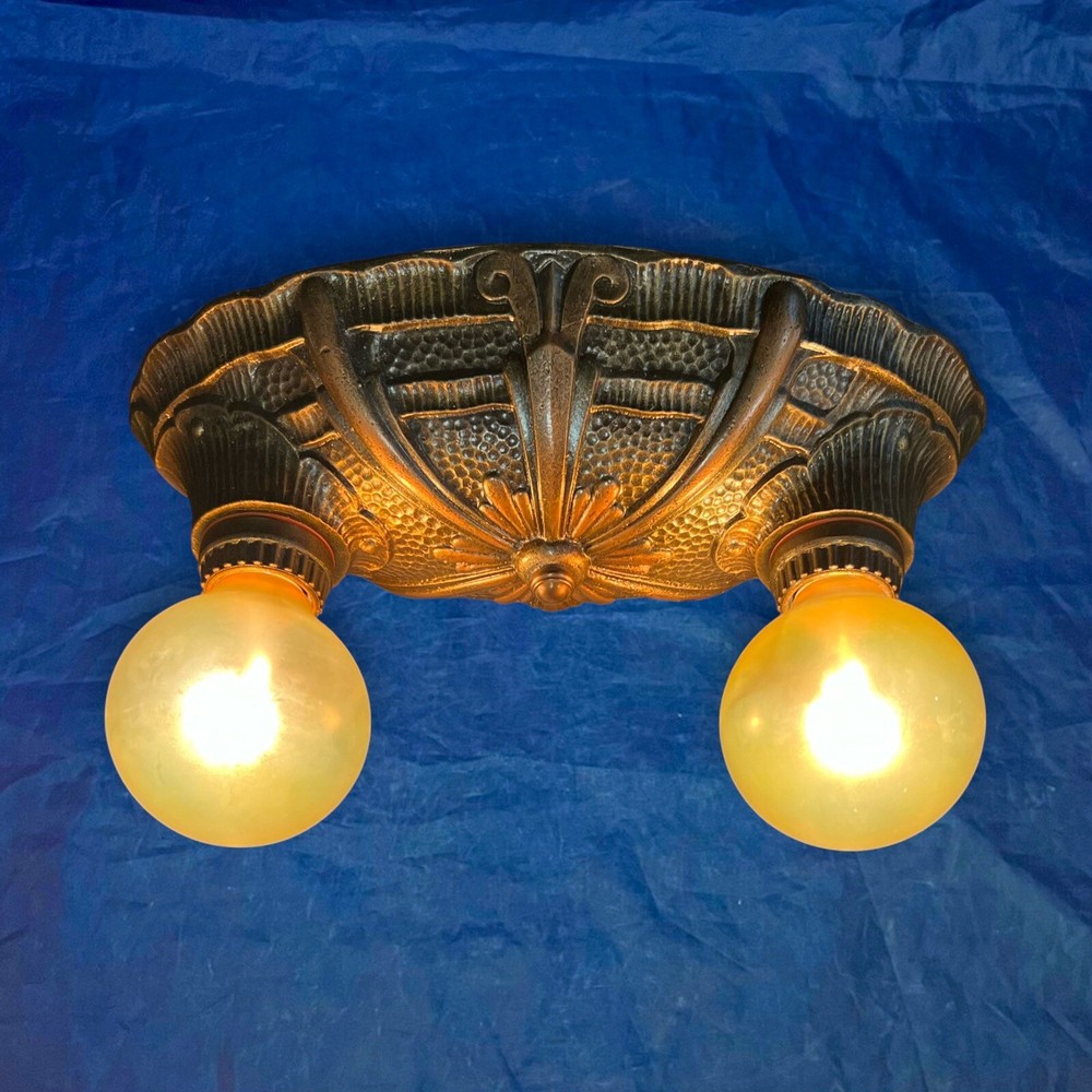 Single Flush Mount Fixture Rare Antique Light Hammered 51C