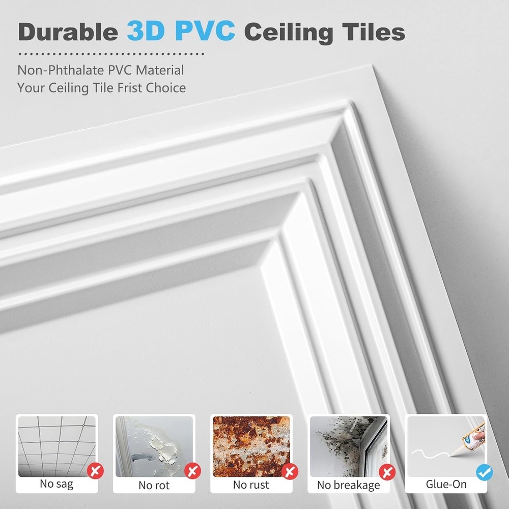Drop Ceiling Tiles 48x24, Decorative PVC Ceiling Panels, Waterproof Rustproof...