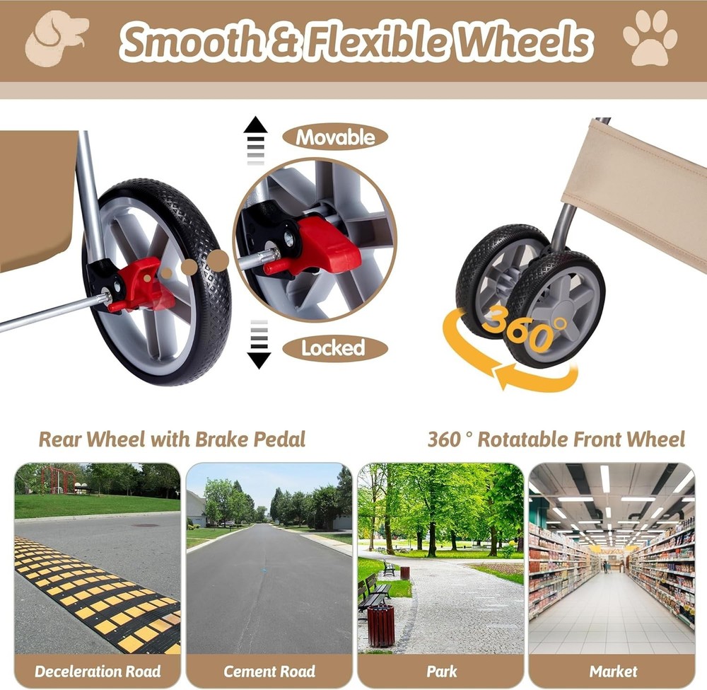 Foldable Pet Stroller 4 Wheels Strolling Cart for Medium/Small Dogs Cats
