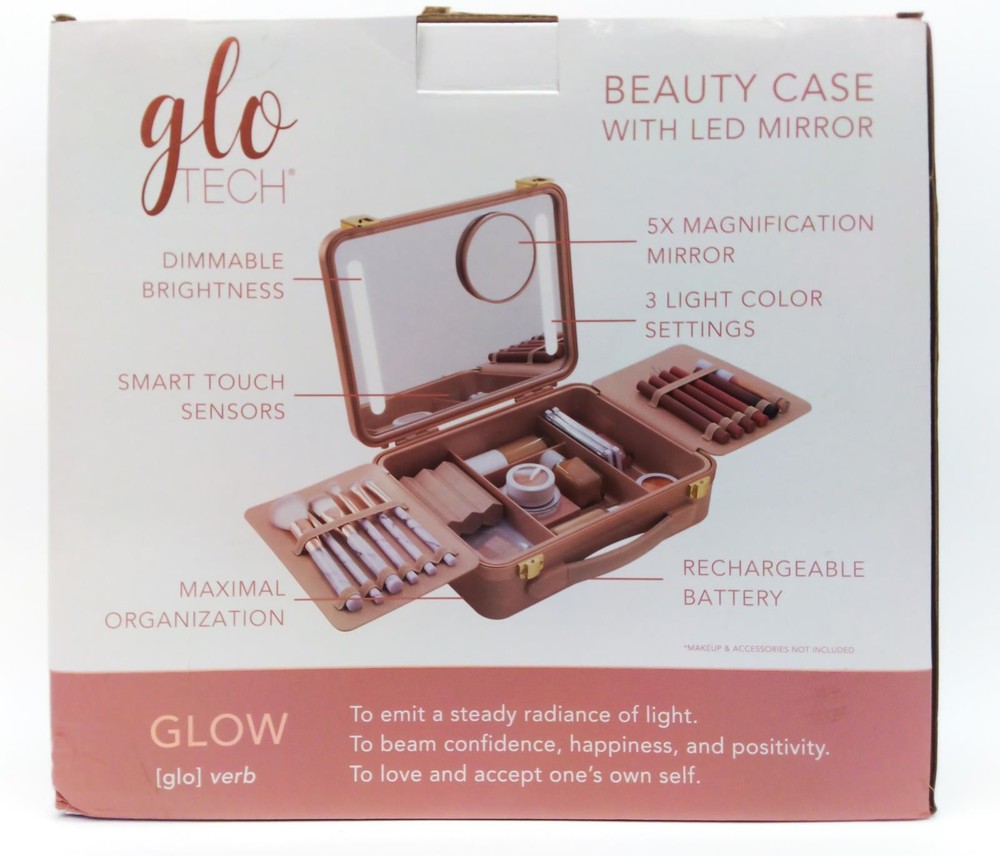 Glo Tech Beauty Case with LED Mirror Touch Sensor 3 Light Settings Max Organizer