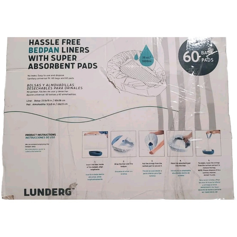 Lunderg Commode Liners with Absorbent Pads~Value Pack Medical Grade (60) Count
