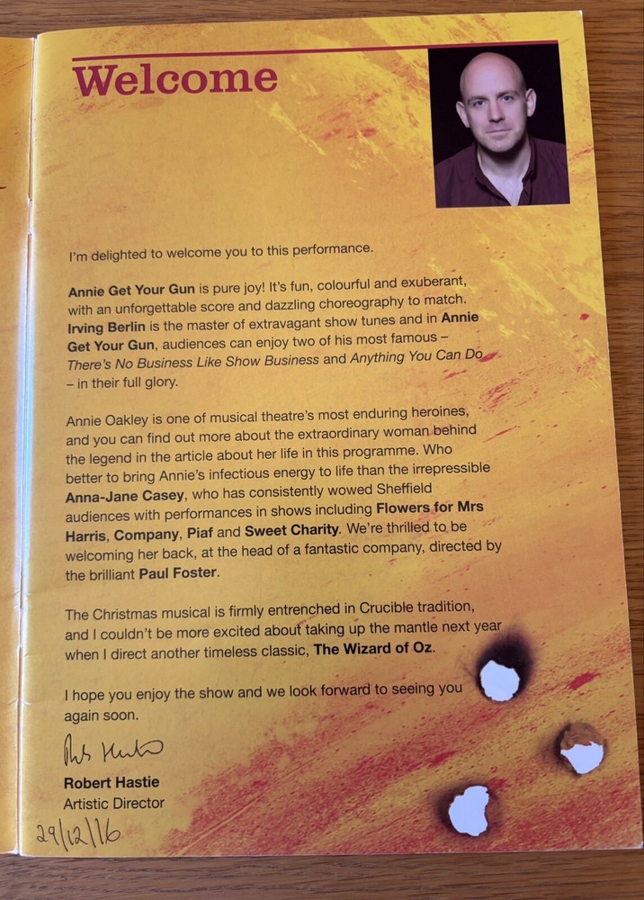 Annie Get Your Gun Crucible Theatre Sheffield Programme Dec 2016