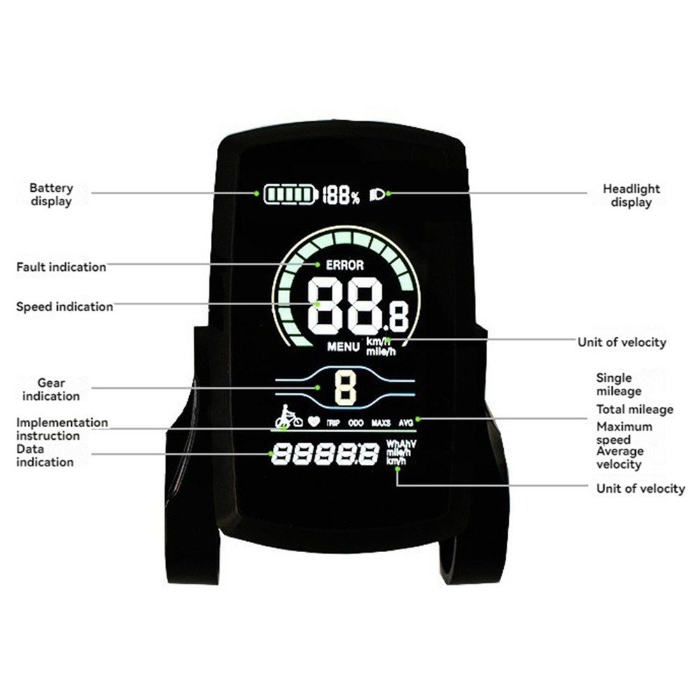 Ebike 80C LCD Meter Intelligent Control Panel Display Speed Control Panel3337