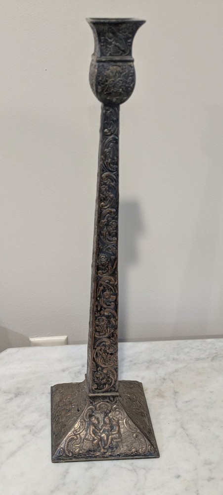Antique E.G. Webster & Son Repousse Silverplate on Copper Candlestick