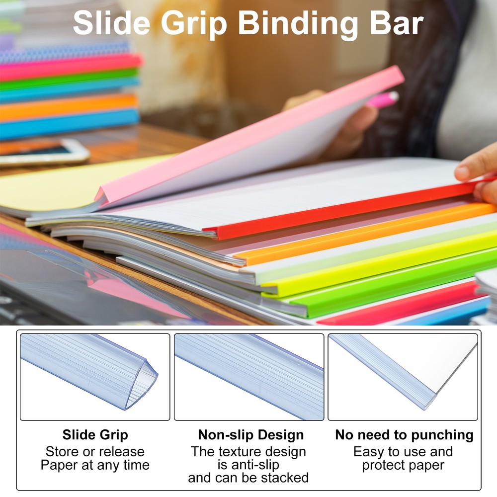 50Pcs 10x10mm Binding Bars, 70 Sheets Capacity, Transparent Blue