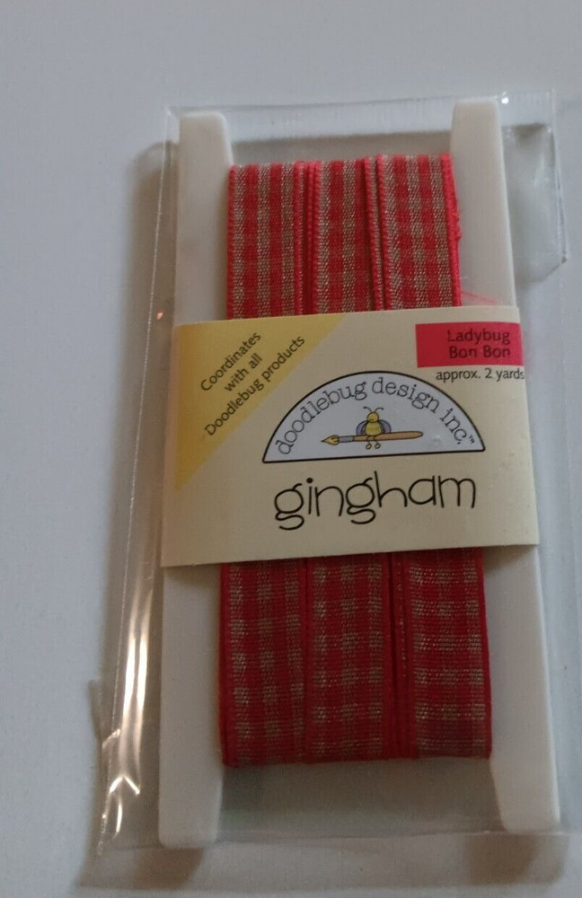 Doodlebug Ribbon Spool Gingham Ladybug Red Bon Bon Brown