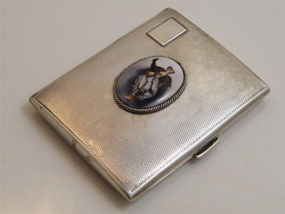 1933 HM SILVER & ENAMEL ART DECO CIGARETTE CASE