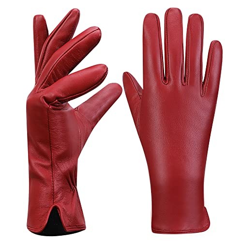 Womens Nappa Medium(7 US Standard Size) Red(touchscreen Cashmere Lining)