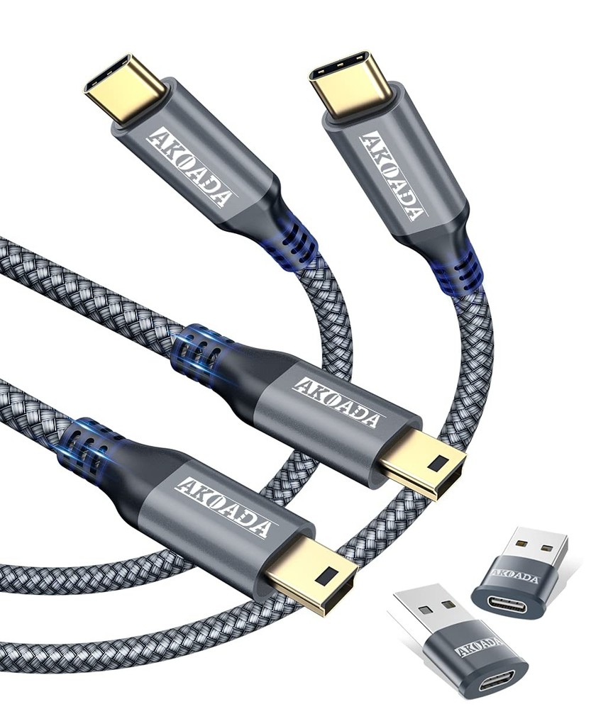 AkoaDa 2 Pack Mini B to USB C Cable 10ft, C 10FT, Grey