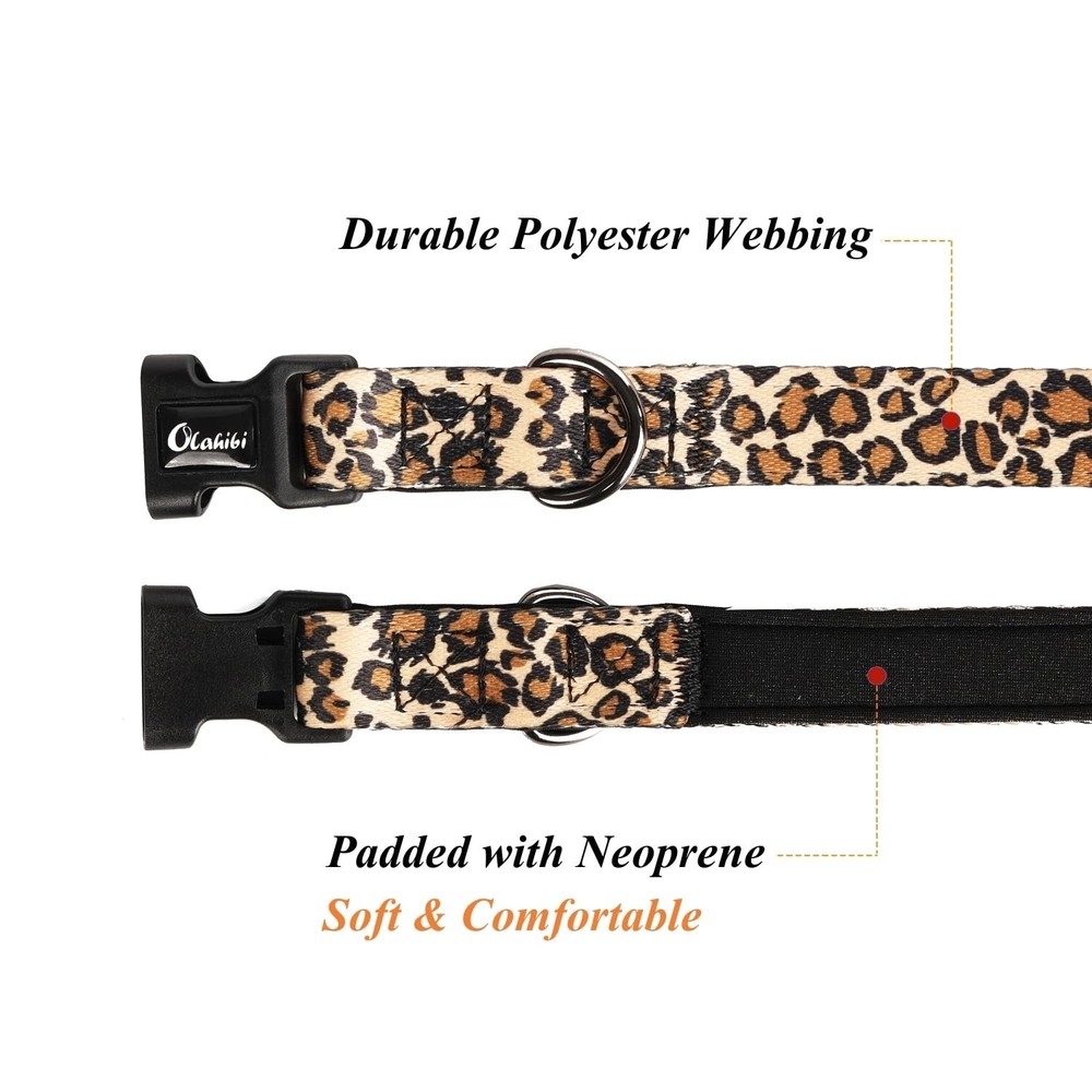 Neoprene Padded Dog Collar, Soft and Comfortable, Leopard Pattern, for Large ...