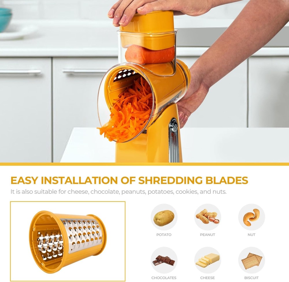 Rotary Cheese Grater with Handle Kitchen Mandoline Vegetable Slicer w...