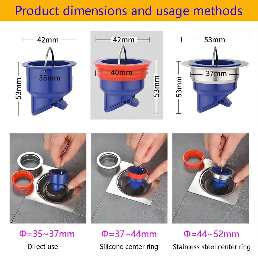 2 PCS Shower Drain Core Plug and Backflow Preventer - Odor Proof, Suitable for 5