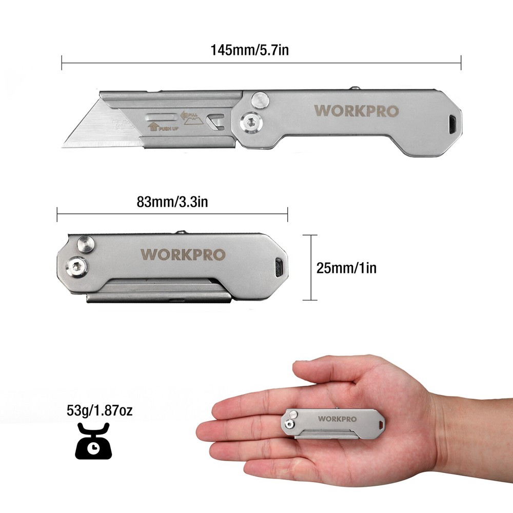 WORKPRO EDC Folding Utility Knife Box Cutter Mini Quick Change Blade Razor Knife