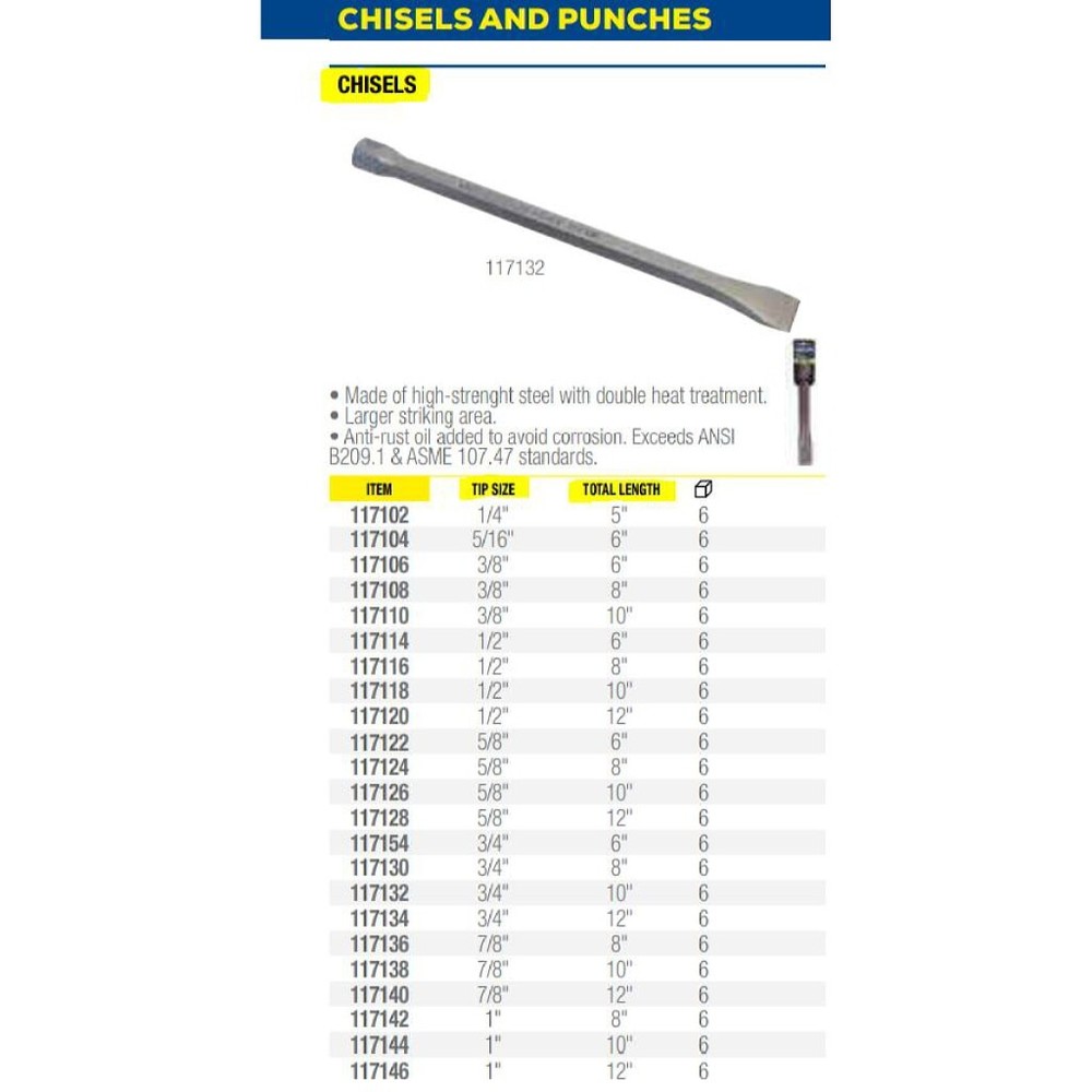 Surtek 117102 Forged Steel Chisel 5" Long, Tip Size 1/4"