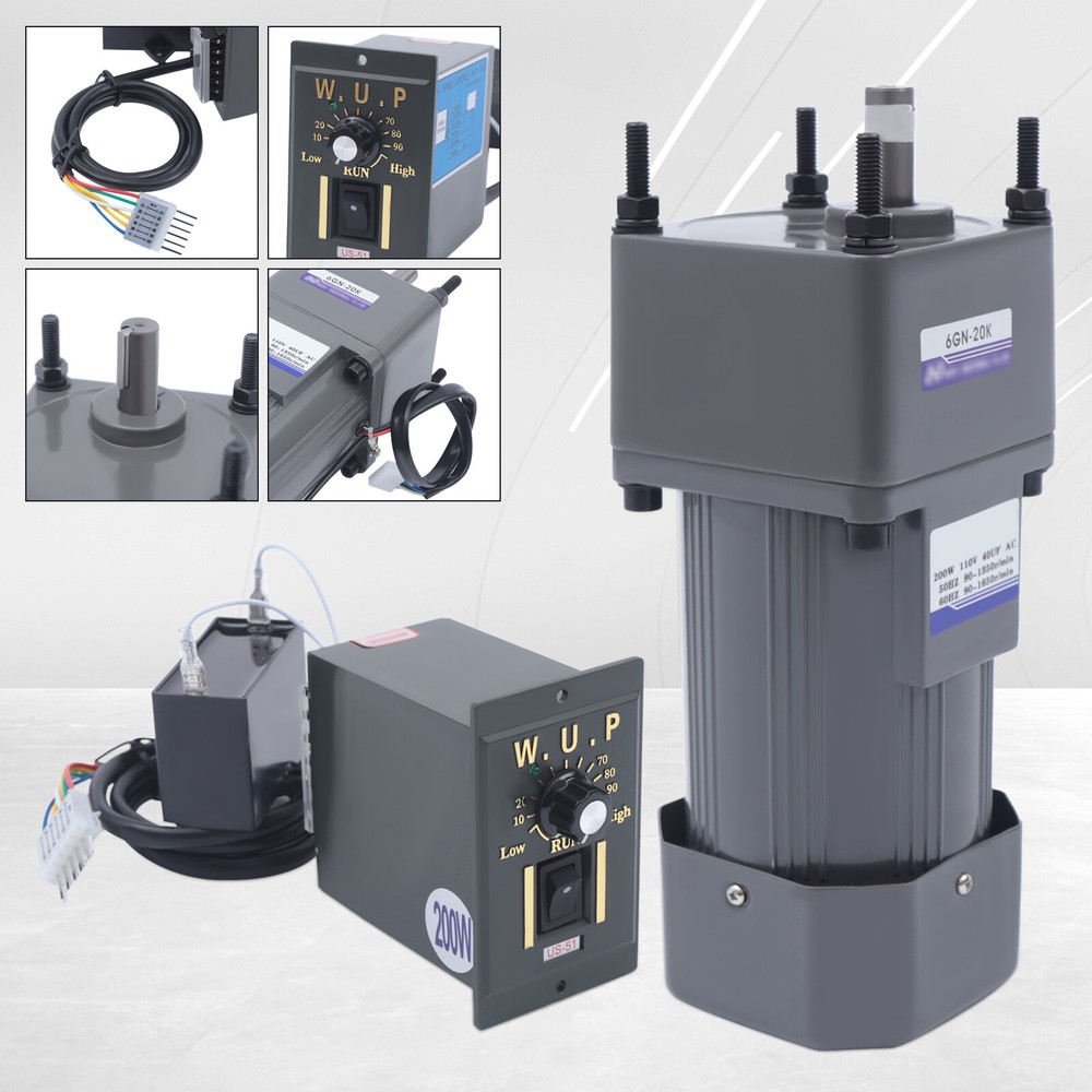 200W 110V AC Gear Motor Electric Variable with Speed Controller Single-phase 20K