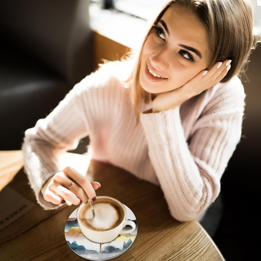 Coasters for Drinks,Modern Gold Mountain Tree Modern