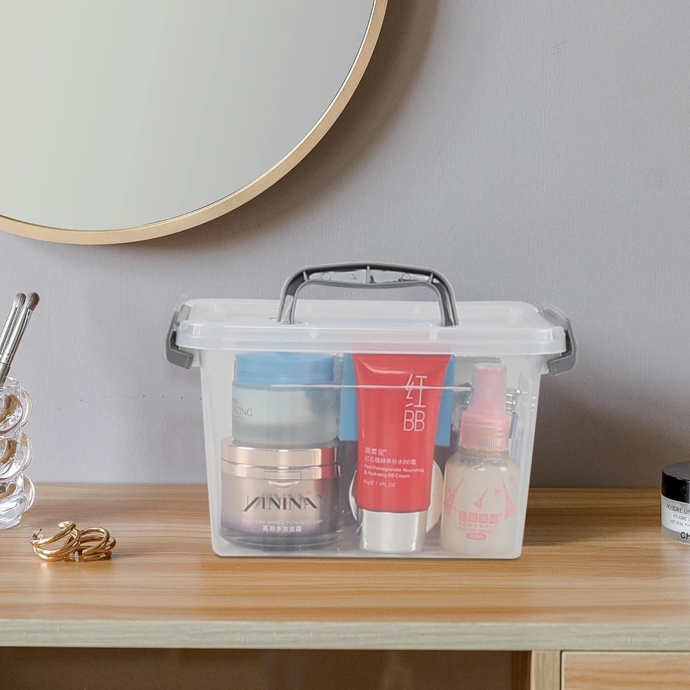 3 L Small Clear Storage Latch Box, 6 Pack Plastic Stackable Organizer Contain...